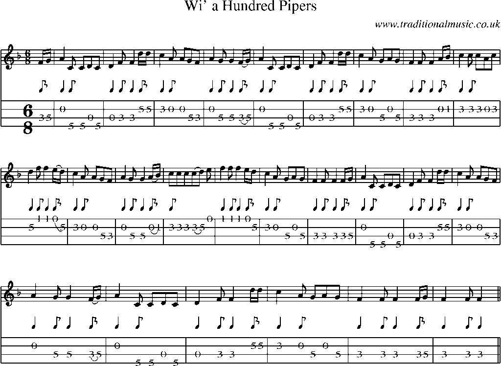 Mandolin Tab and Sheet Music for Wi' A Hundred Pipers