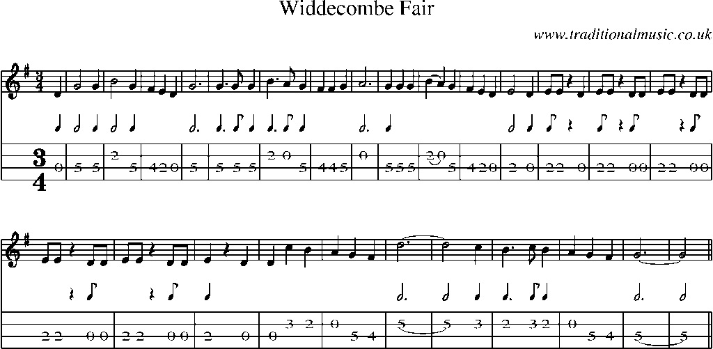 Mandolin Tab and Sheet Music for Widdecombe Fair