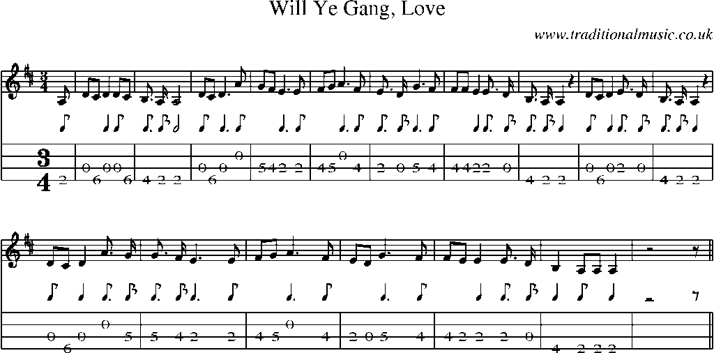 Mandolin Tab and Sheet Music for Will Ye Gang, Love