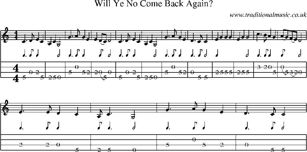 Mandolin Tab and Sheet Music for Will Ye No Come Back Again?