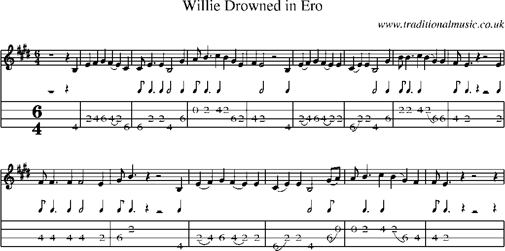 Mandolin Tab and Sheet Music for Willie Drowned In Ero