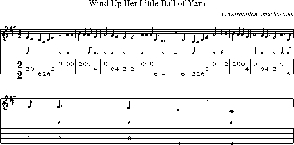 Mandolin Tab and Sheet Music for Wind Up Her Little Ball Of Yarn