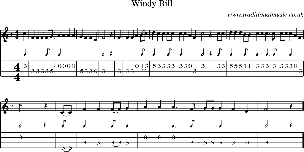 Mandolin Tab and Sheet Music for Windy Bill
