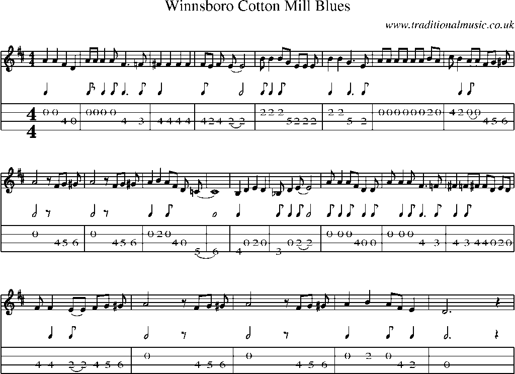 Mandolin Tab and Sheet Music for Winnsboro Cotton Mill Blues