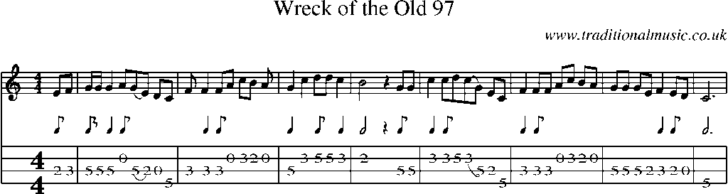 Mandolin Tab and Sheet Music for Wreck Of The Old 97