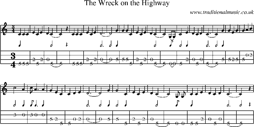 Mandolin Tab and Sheet Music for The Wreck On The Highway