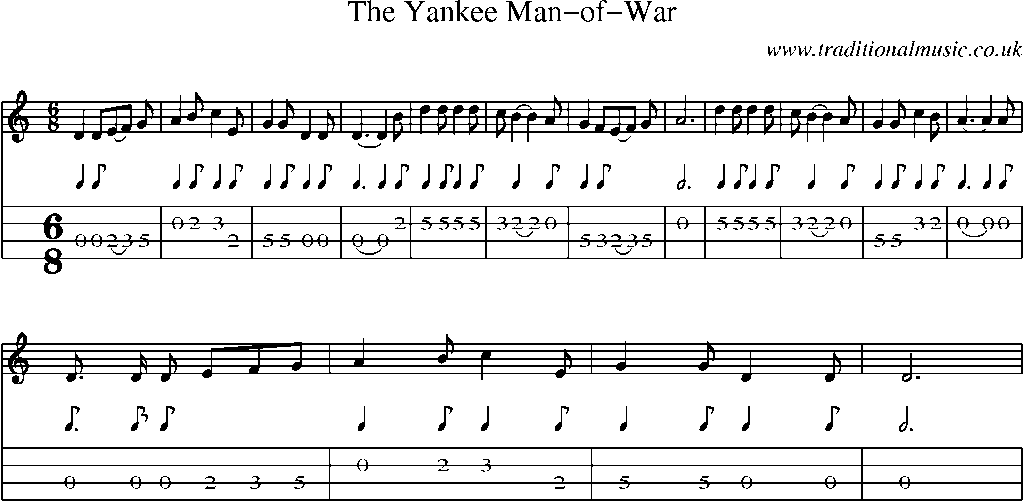 Mandolin Tab and Sheet Music for The Yankee Man-of-war