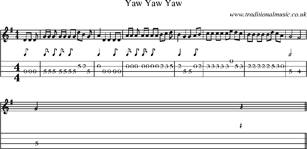 Mandolin Tab and Sheet Music for Yaw Yaw Yaw