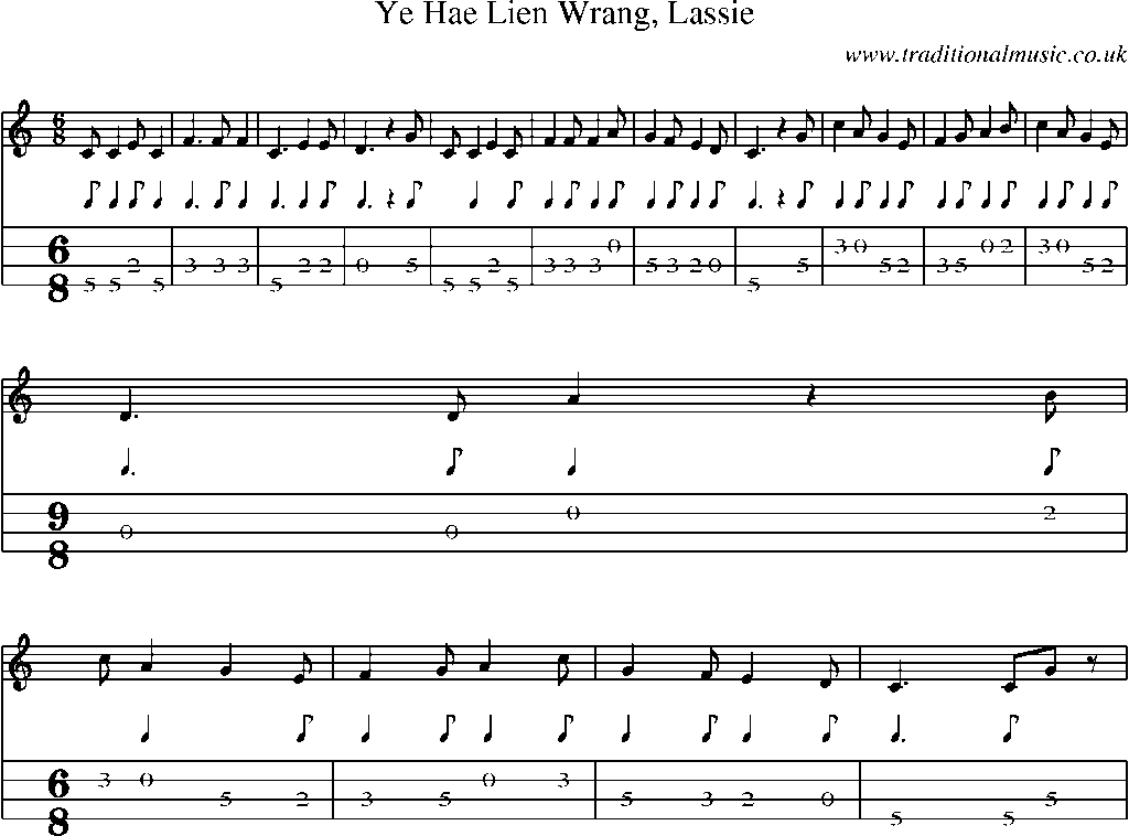 Mandolin Tab and Sheet Music for Ye Hae Lien Wrang, Lassie