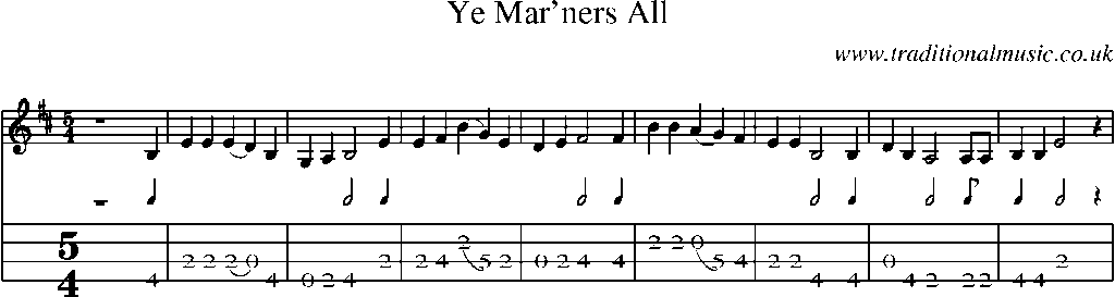 Mandolin Tab and Sheet Music for Ye Mar'ners All