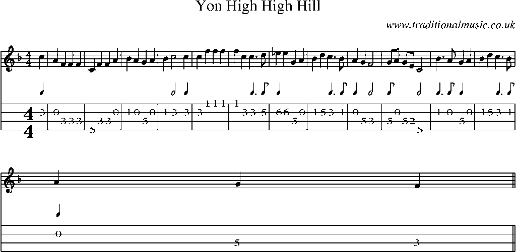 Mandolin Tab and Sheet Music for Yon High High Hill