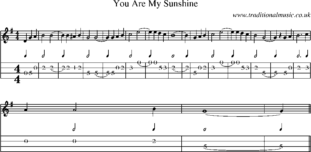 Mandolin Tab and Sheet Music for You Are My Sunshine