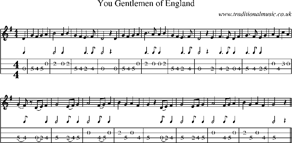Mandolin Tab and Sheet Music for You Gentlemen Of England