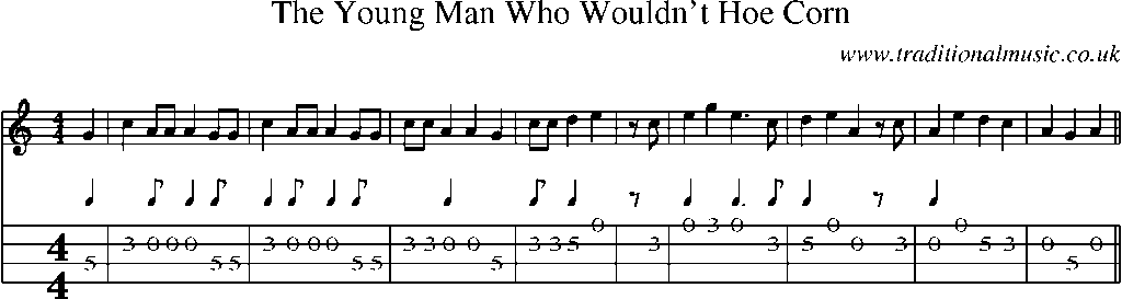 Mandolin Tab and Sheet Music for The Young Man Who Wouldn't Hoe Corn