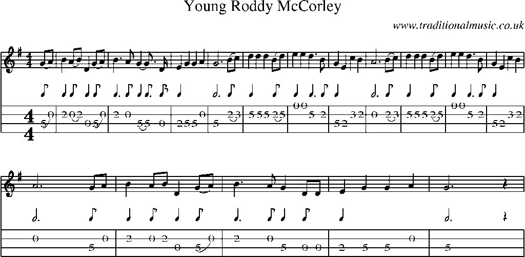 Mandolin Tab and Sheet Music for Young Roddy Mccorley