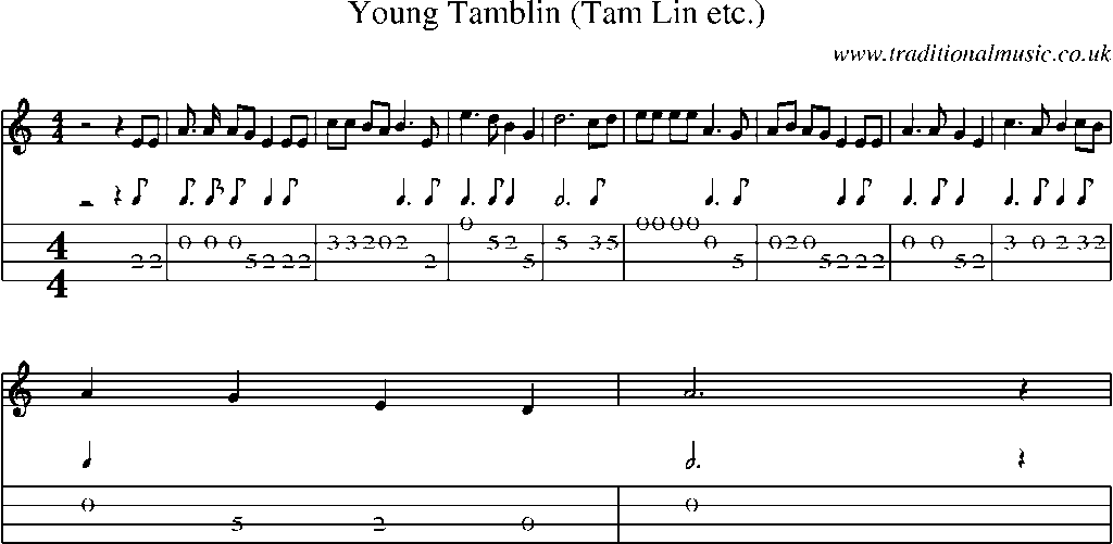 Mandolin Tab and Sheet Music for Young Tamblin (tam Lin Etc.)