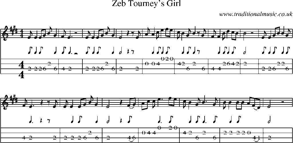 Mandolin Tab and Sheet Music for Zeb Tourney's Girl