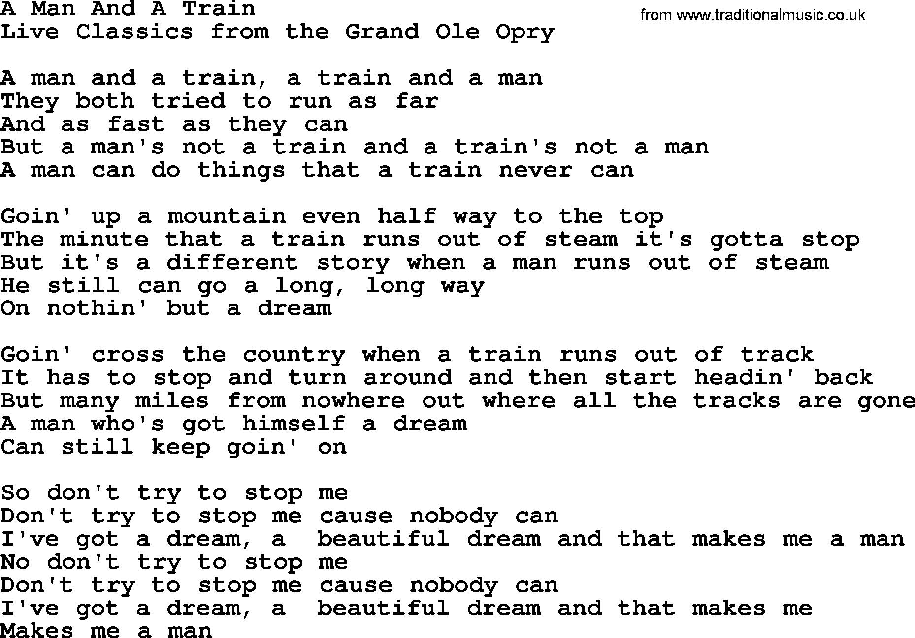Marty Robbins song: A Man And A Train, lyrics