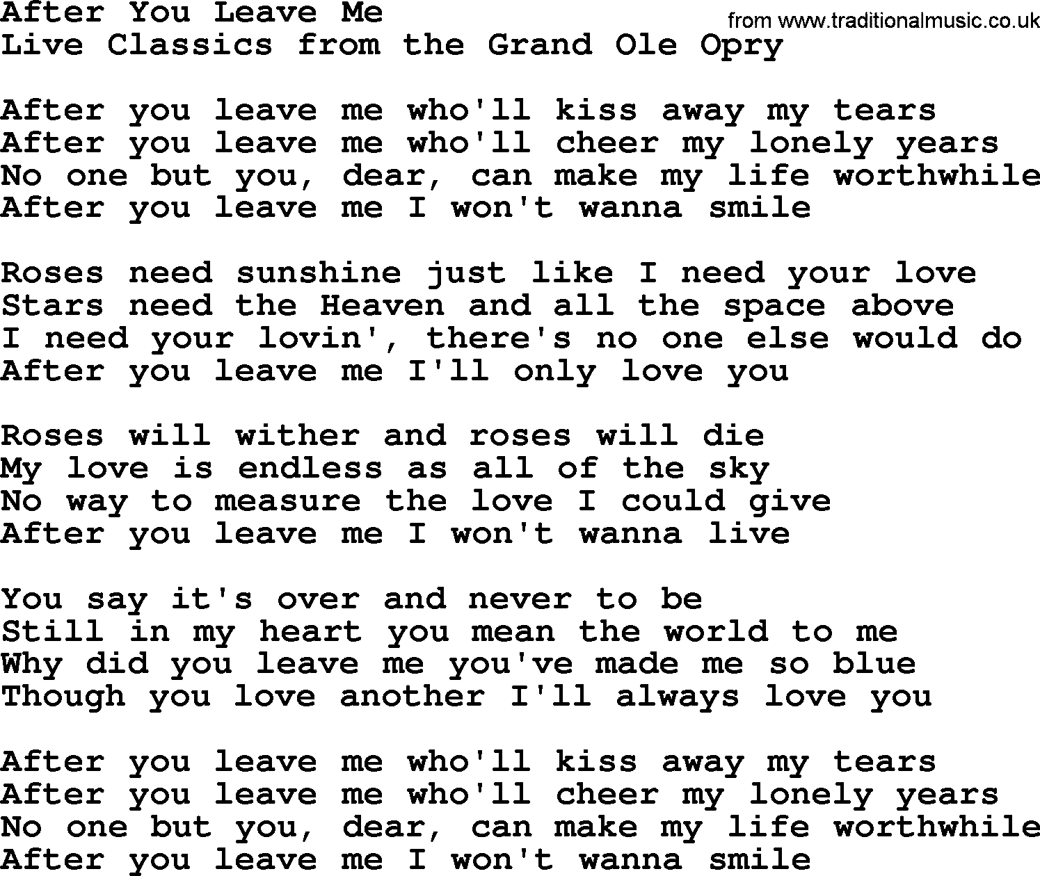 Marty Robbins song: After You Leave Me, lyrics