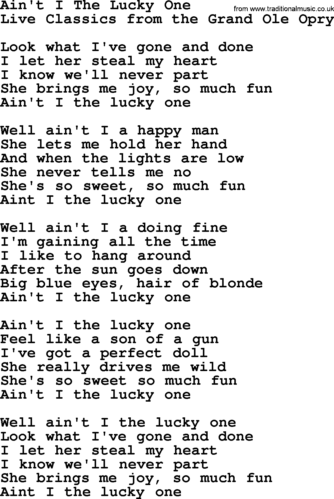 Marty Robbins song: Aint I The Lucky One, lyrics