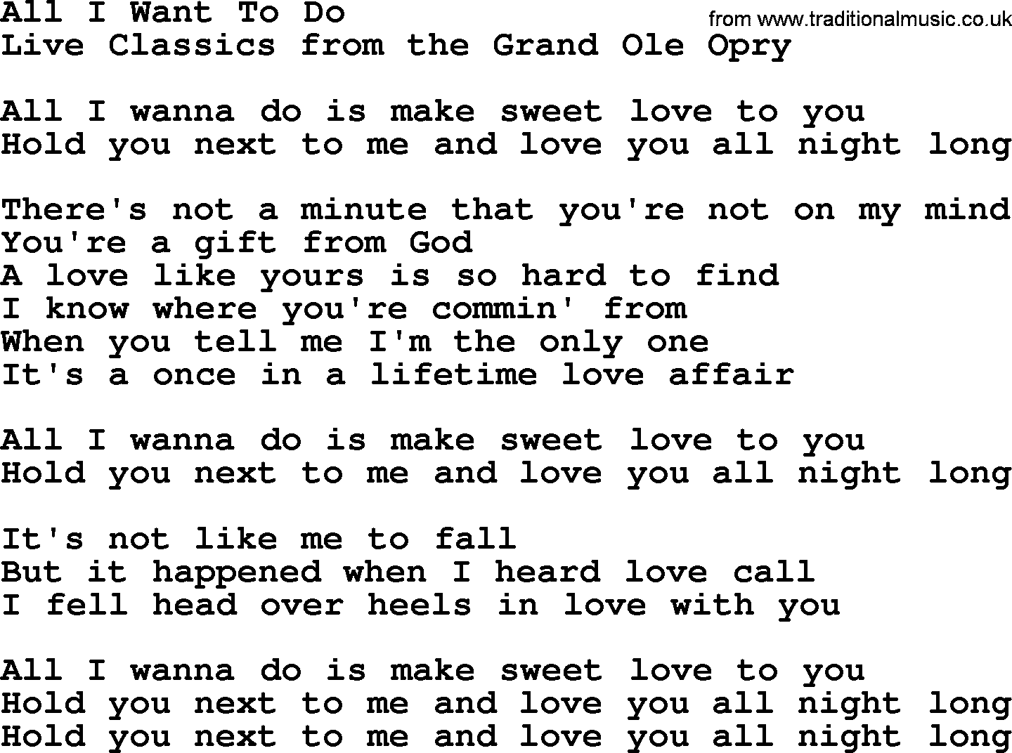 Marty Robbins song: All I Want To Do, lyrics