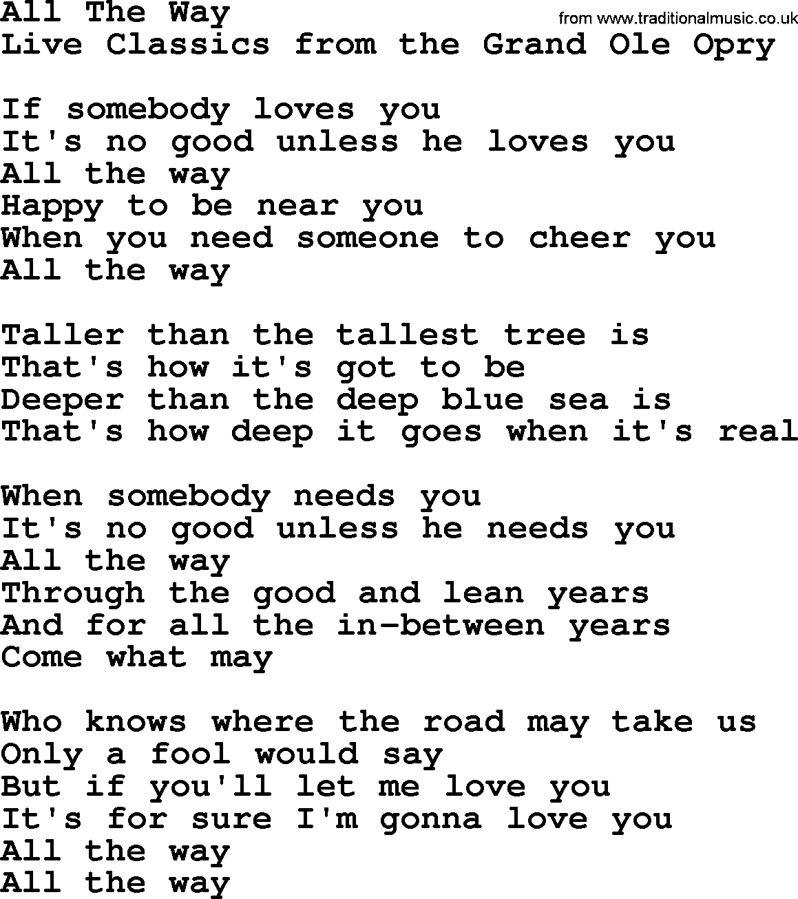Marty Robbins song: All The Way, lyrics