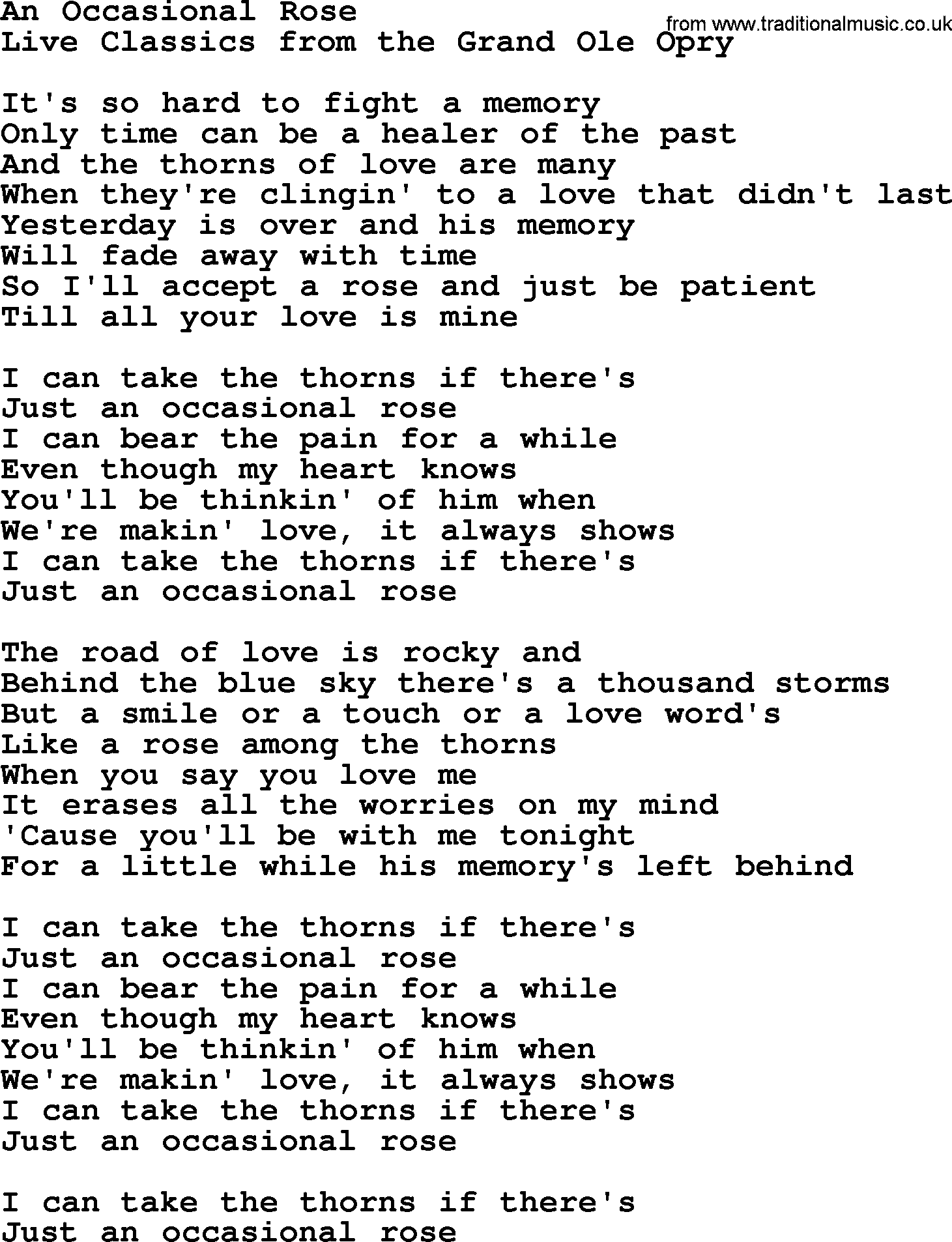 Marty Robbins song: An Occasional Rose, lyrics