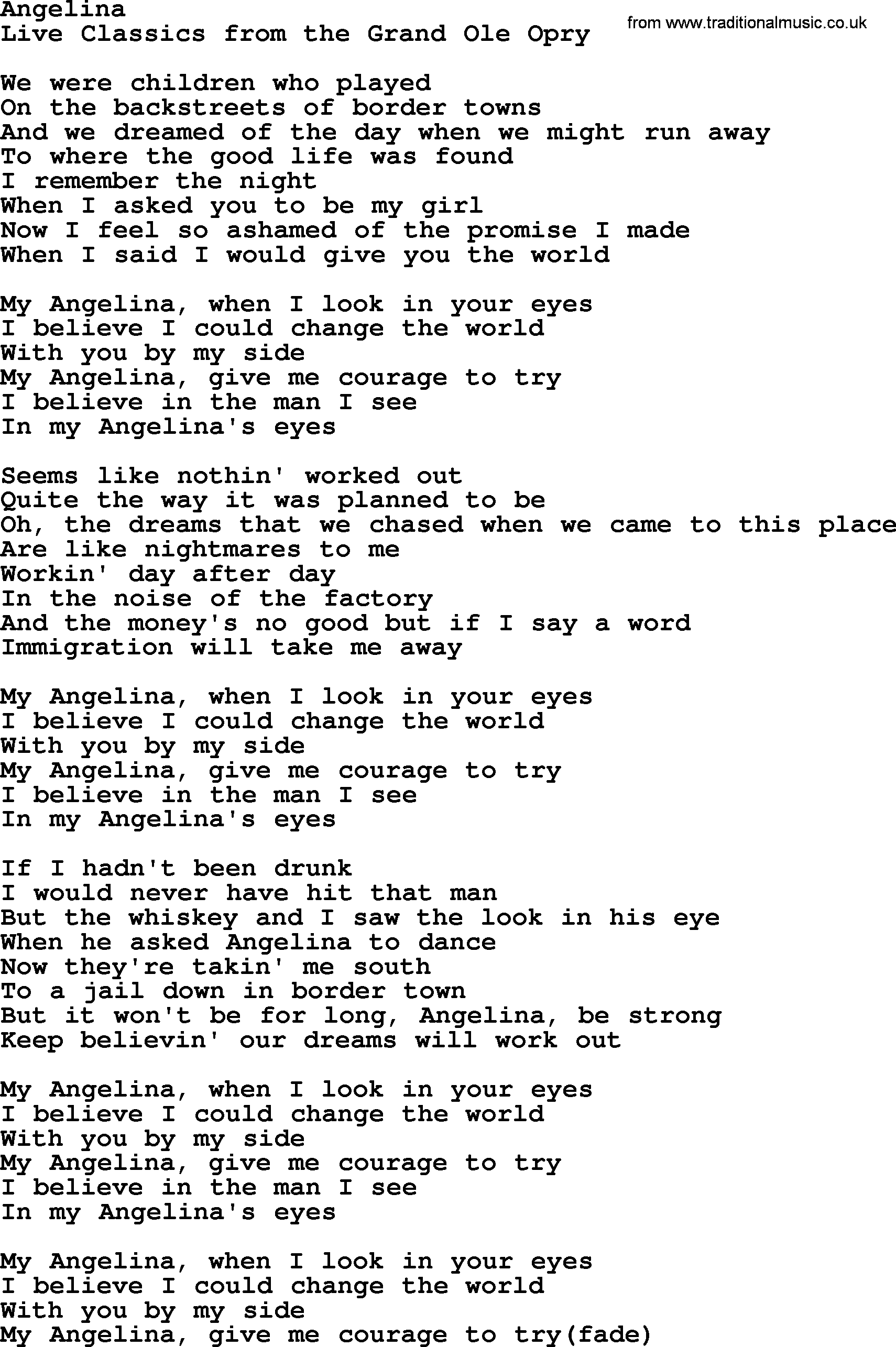 Marty Robbins song: Angelina, lyrics
