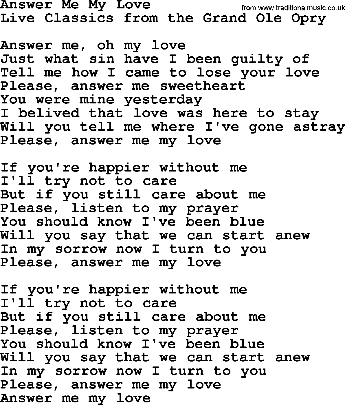 Marty Robbins song: Answer Me My Love, lyrics