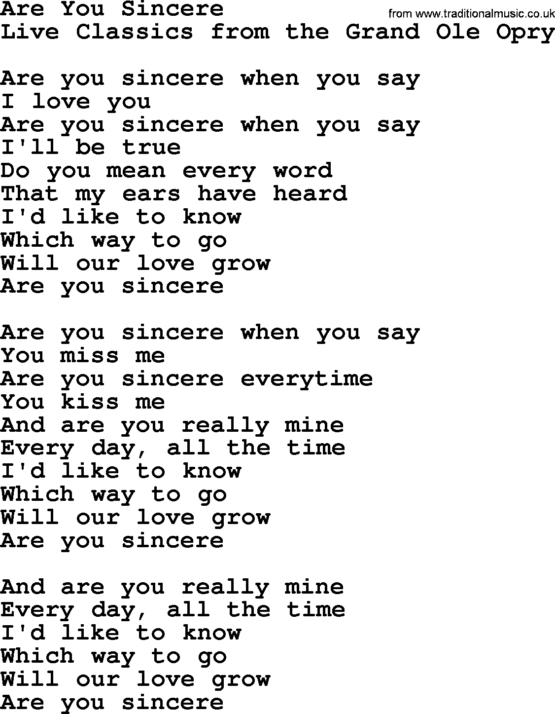 Marty Robbins song: Are You Sincere, lyrics