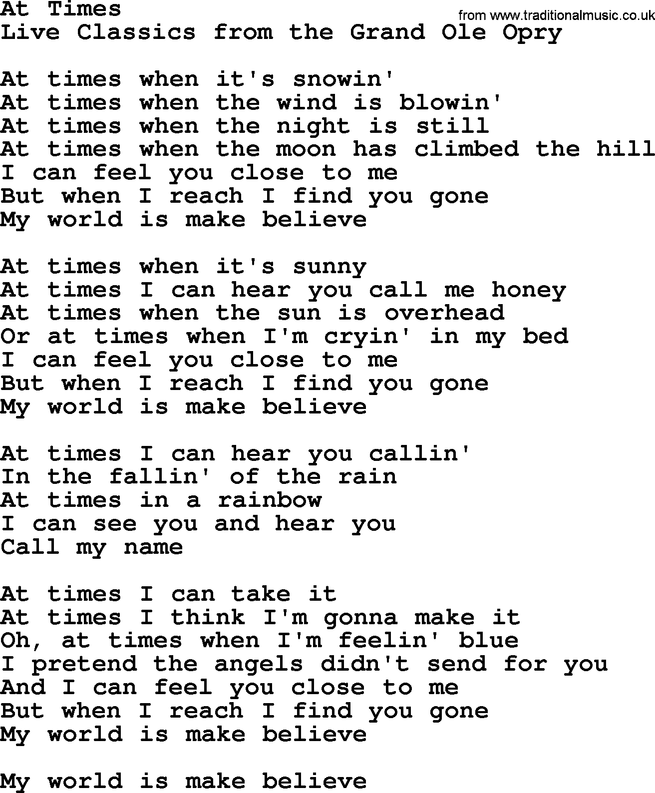 Marty Robbins song: At Times, lyrics