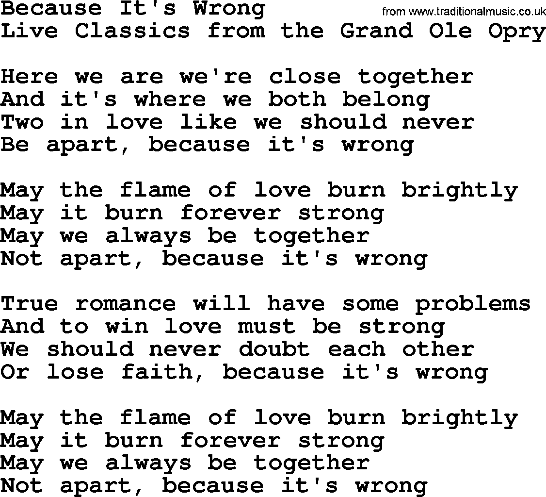 Marty Robbins song: Because It's Wrong, lyrics