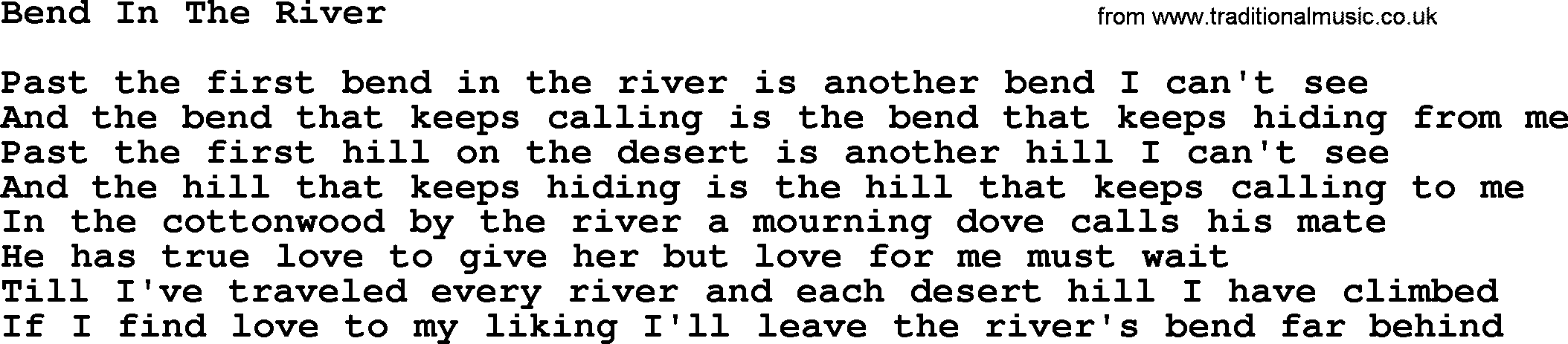Marty Robbins song: Bend In The River, lyrics