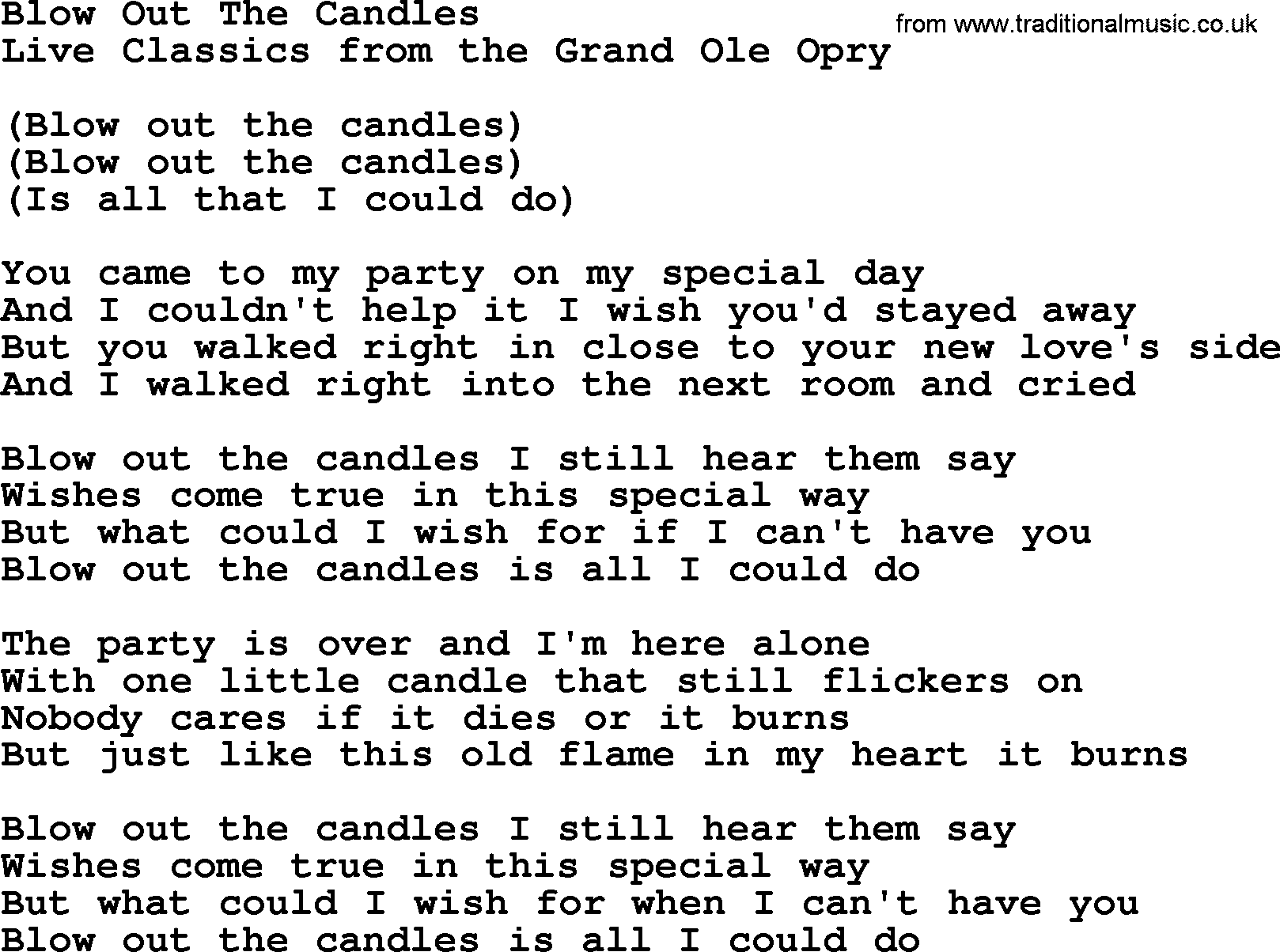Marty Robbins song: Blow Out The Candles, lyrics