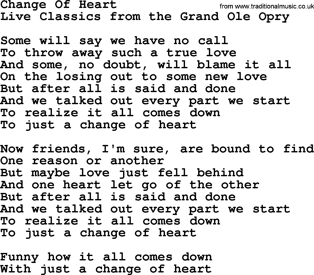 Marty Robbins song: Change Of Heart, lyrics