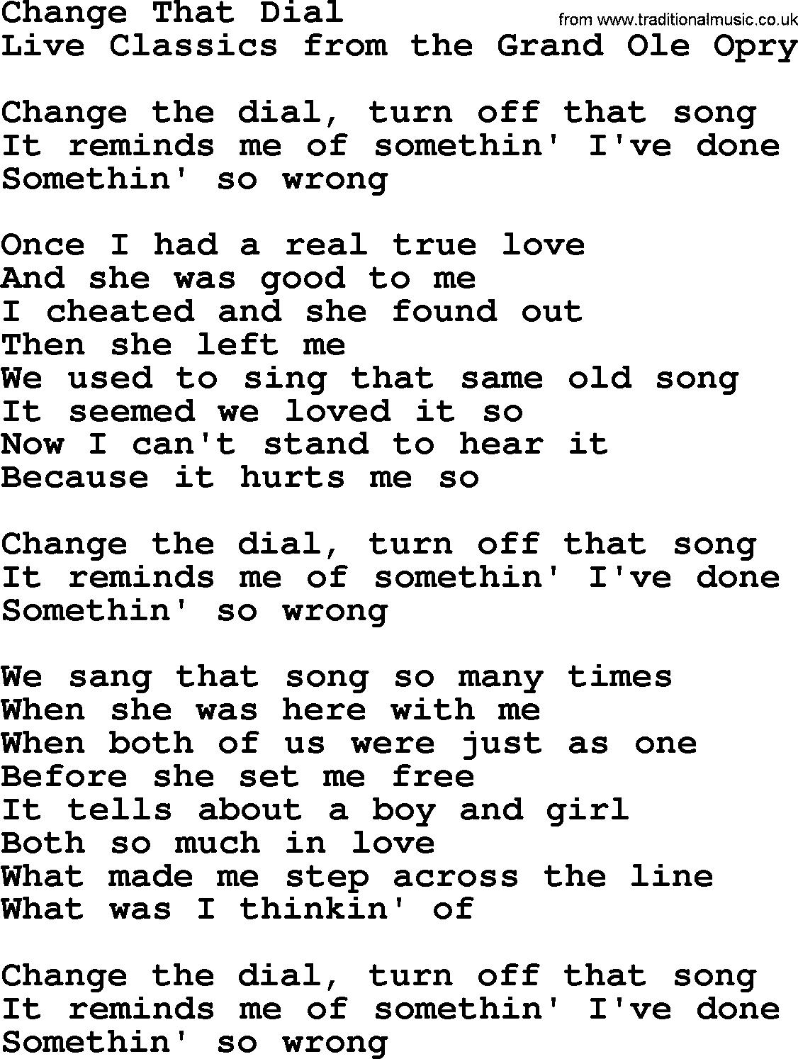 Marty Robbins song: Change That Dial, lyrics