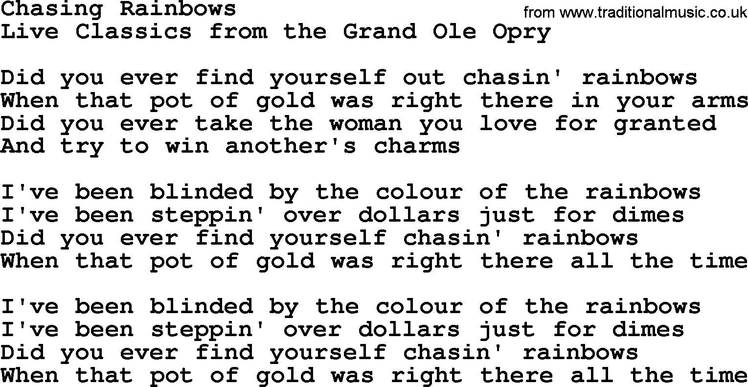 Marty Robbins song: Chasing Rainbows, lyrics