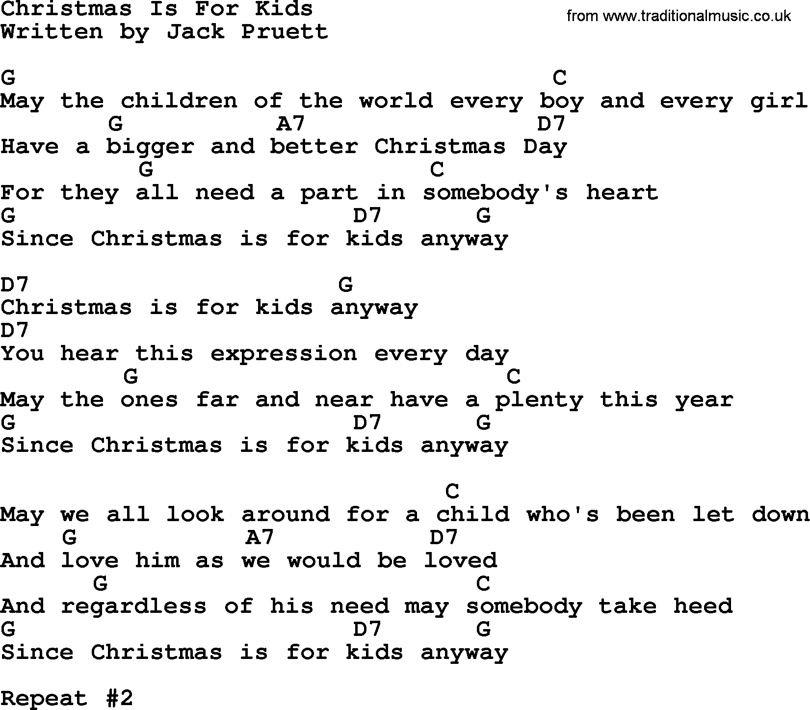 Marty Robbins song: Christmas Is For Kids, lyrics and chords