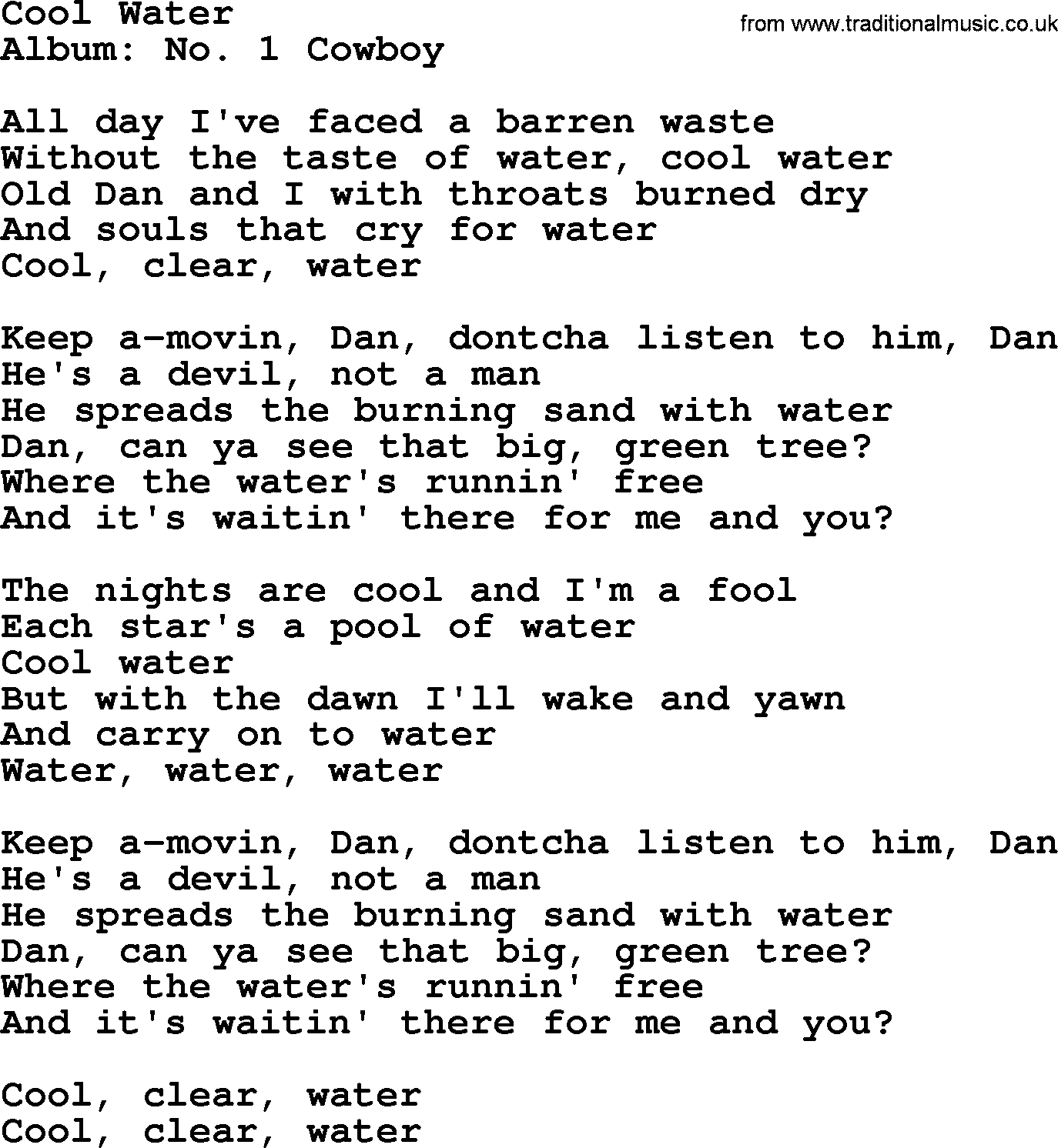 Marty Robbins song: Cool Water, lyrics