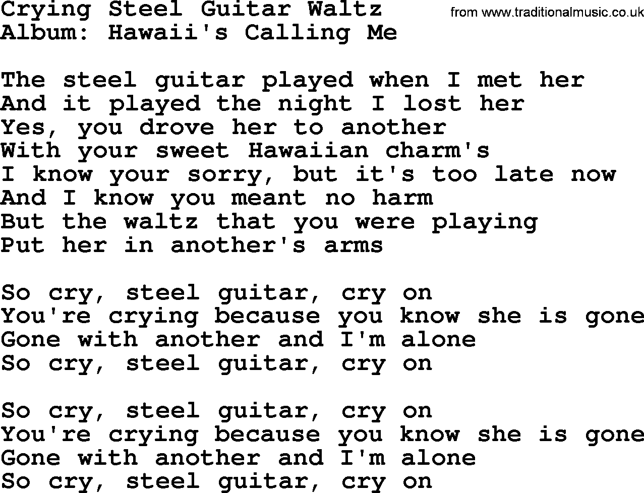 Marty Robbins song: Crying Steel Guitar Waltz, lyrics