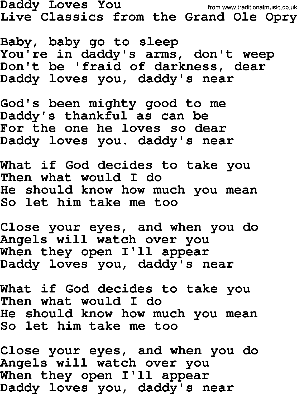 Marty Robbins song: Daddy Loves You, lyrics