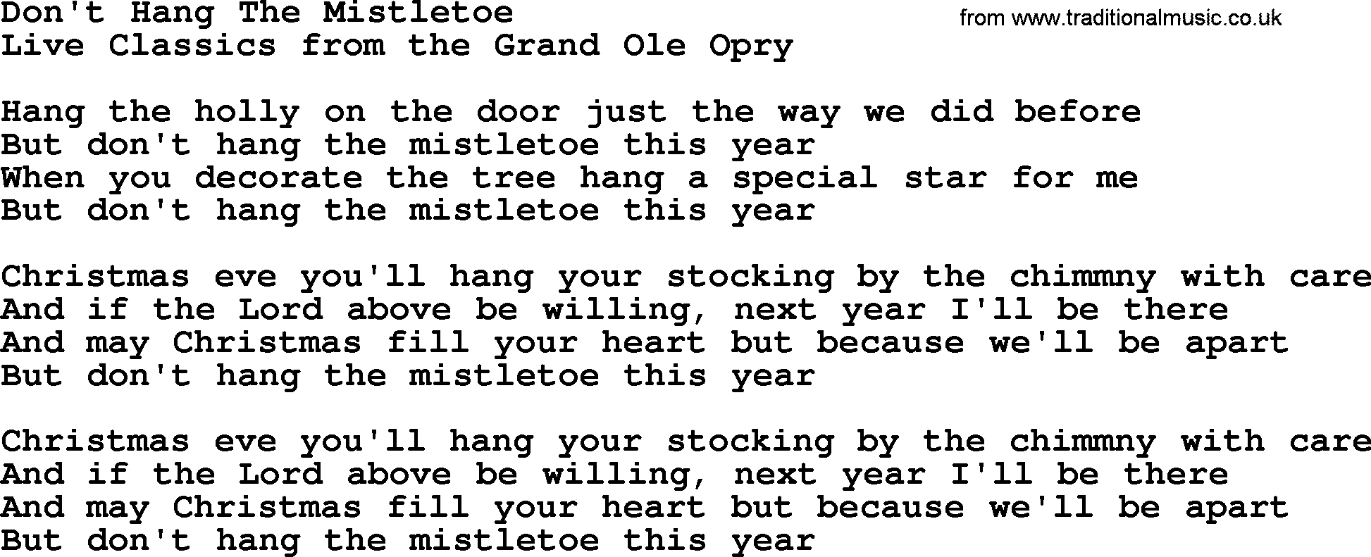 Marty Robbins song: Don't Hang The Mistletoe, lyrics