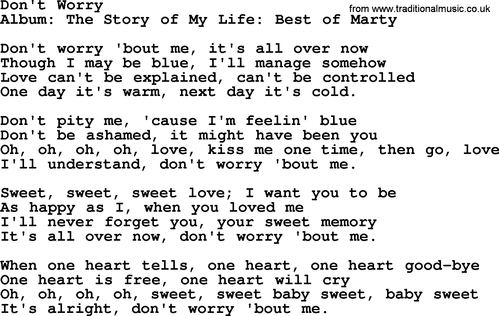 Marty Robbins song: Don't Worry, lyrics