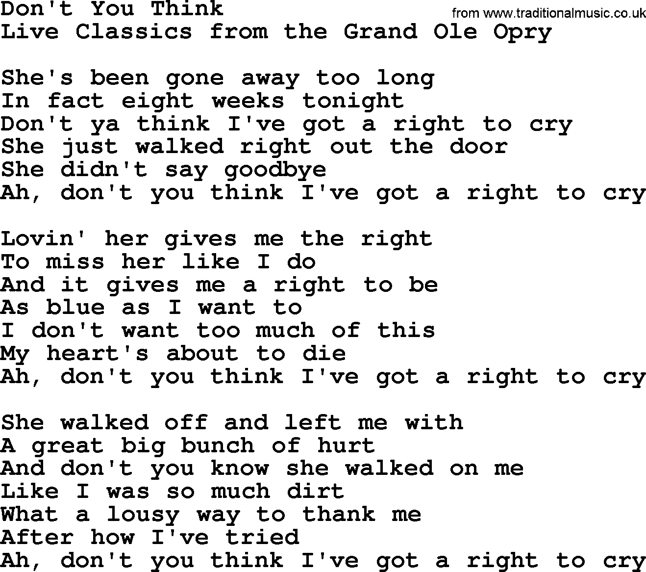 Marty Robbins song: Don't You Think, lyrics