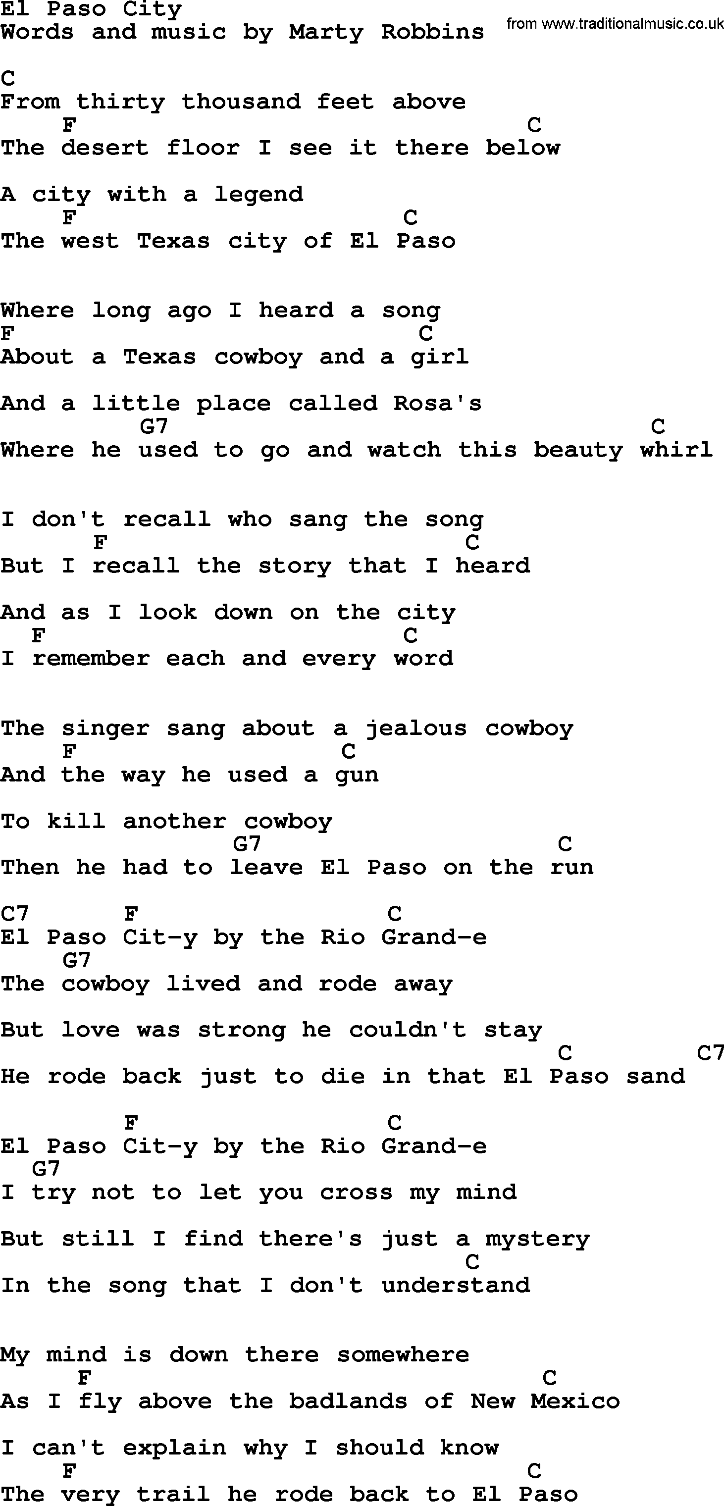 Marty Robbins song: El Paso City, lyrics and chords
