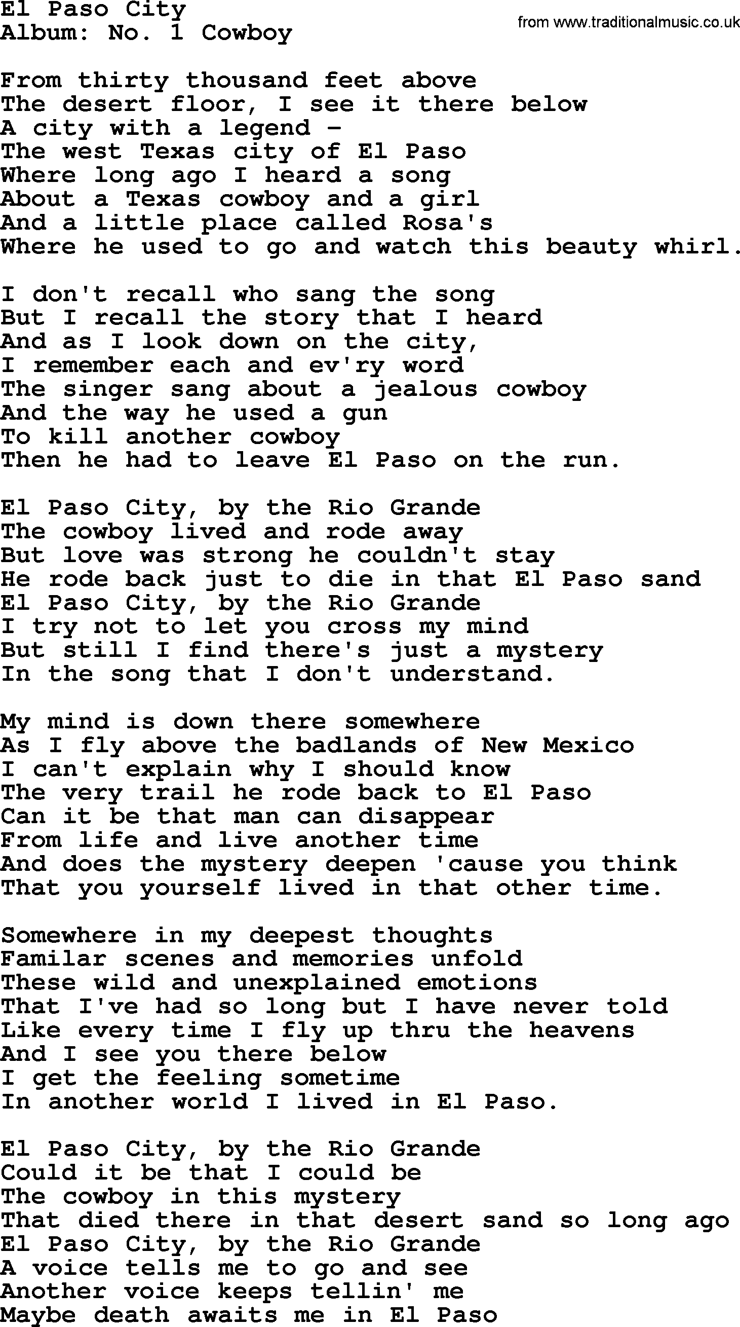 Marty Robbins song: El Paso City, lyrics