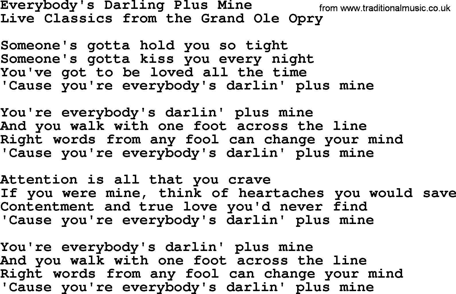 Marty Robbins song: Everybodys Darling Plus Mine, lyrics