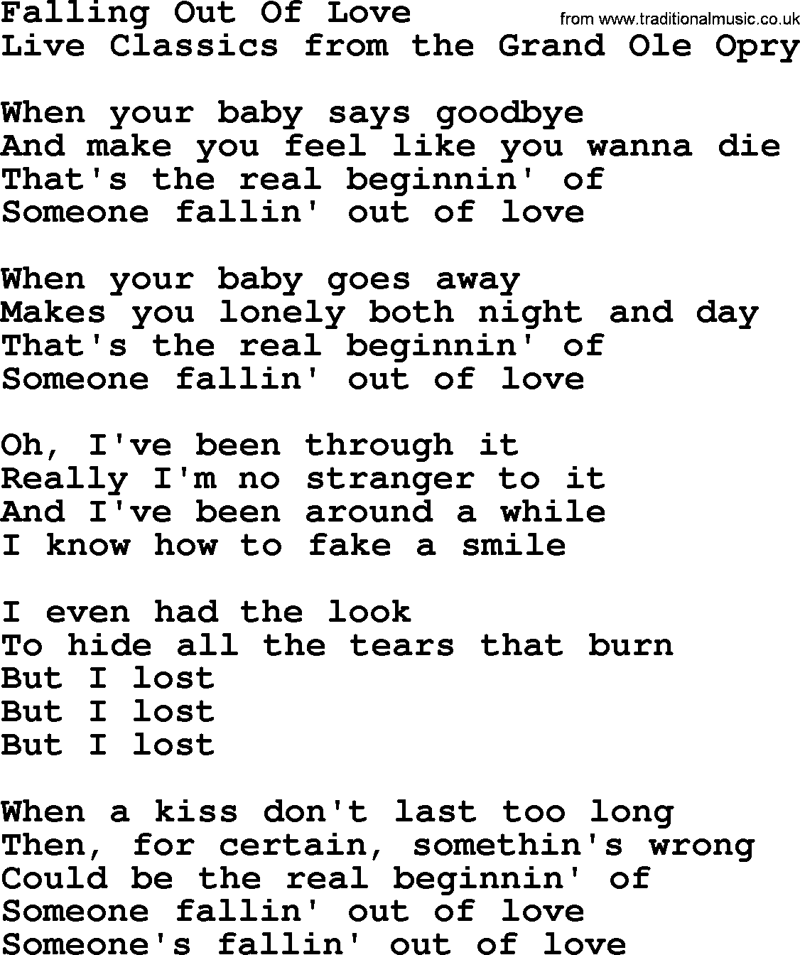 Marty Robbins song: Falling Out Of Love, lyrics