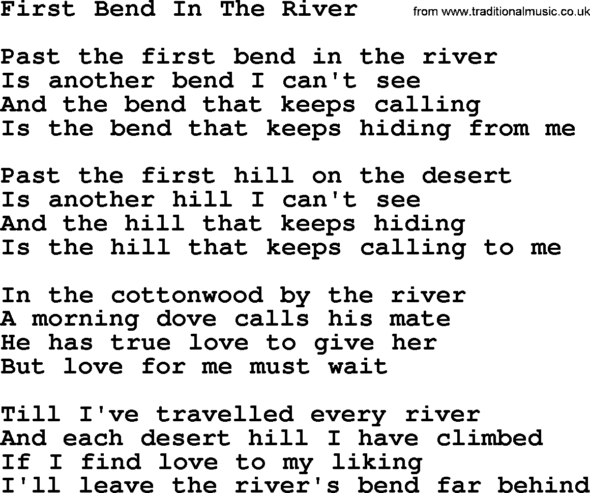 Marty Robbins song: First Bend In The River, lyrics