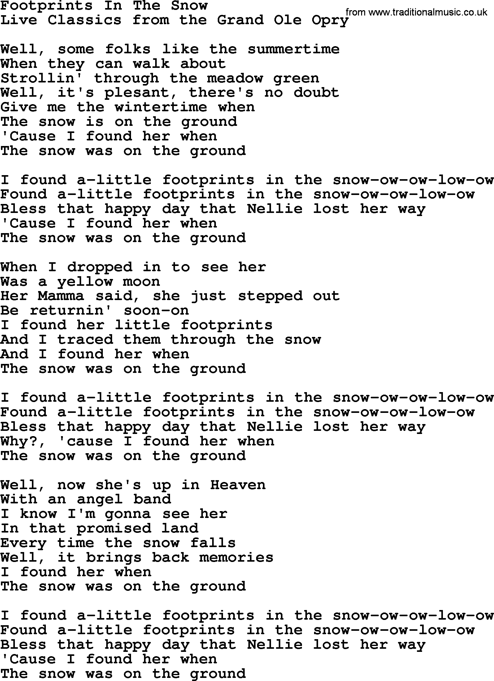 Marty Robbins song: Footprints In The Snow, lyrics